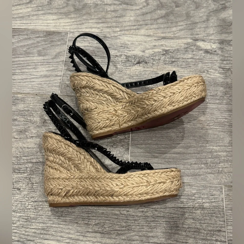 Christian Louboutin black Mafaldina Zeppa spike leather espadrille wedges